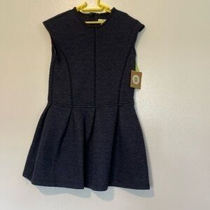Margherita navy quilted cotton blend keyhole button dress 5